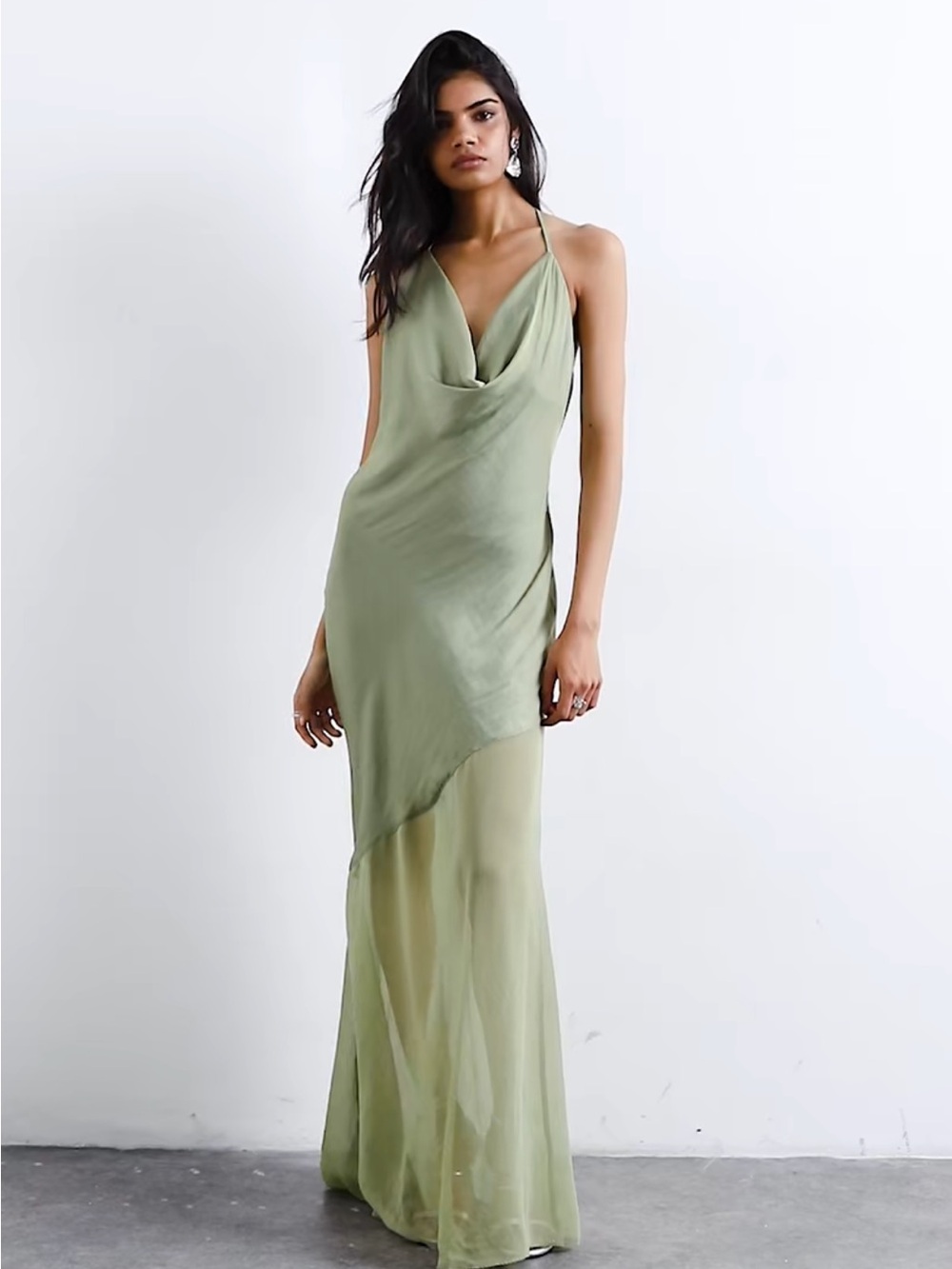 Topshop Sage Green Cowl Halter Maxi Dress